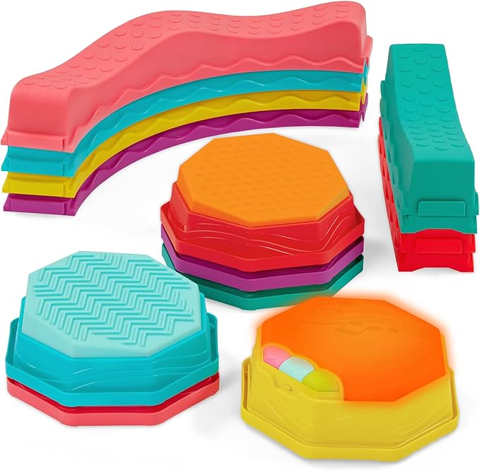 B. toys – Balance Beam for Kids – Musical Games & Activities – 5 Sensory Stones, 8 Wavy Beams & 1 Musical Pod – Indoor & Outdoor Active Play – 3 Years + – Balance & Groove Set