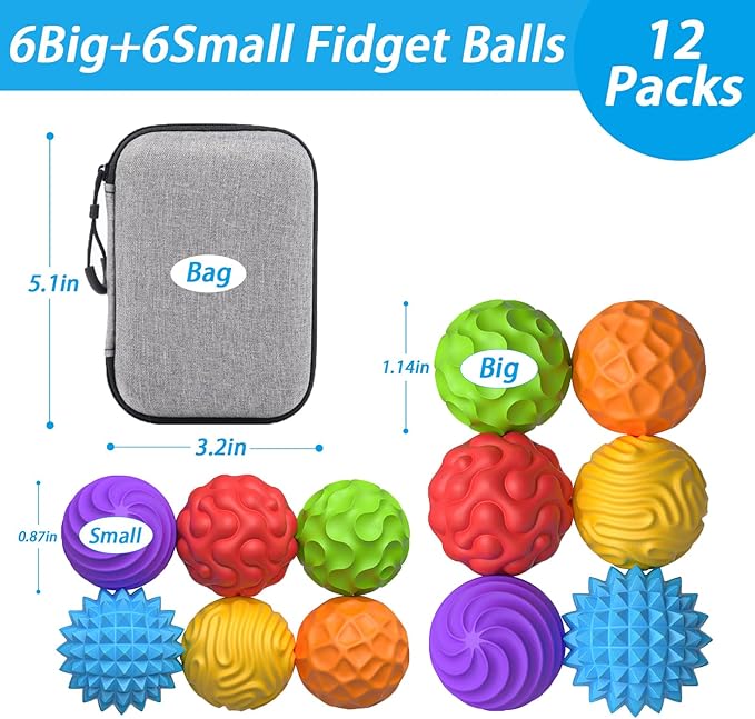 Magnetic Fidget Balls Fidget Toys Adults , 12Pack Large & Small Magnet Balls, Desk Fidgets with Textured, Silicone Stress Relief Sensory Toys for Teens with ADHD, Fun Magnets for Creative Gifts
