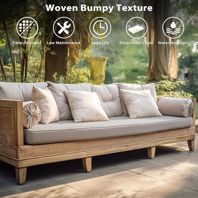 Sundale Outdoor Olefin Bench Cushion， Water-Resistant Patio Couch Cushion, Loveseat Sofa Pad with Straps Light Gray, 59 x 18 x 4 Inches