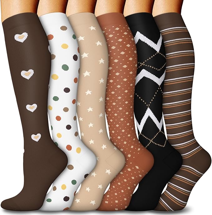 FuelMeFoot 6 Pairs Compression Socks for Women & Men 15-20mmHg Graduated Support Knee High Socks for Nurses, Travel, Athletic