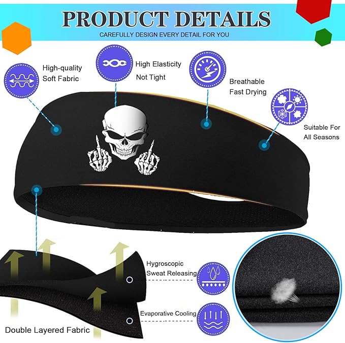 3pcs Sweat Bands Headbands Men Sport Headbands for Men Sweatbands Workout Headbands Women Cooling Skull Running Head Sweat Bands