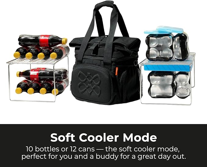 Dual Compartment Insulated Lunch bag, with 2 Leakproof Compartments & Roll-top, 13L lunchbox for work (Black)