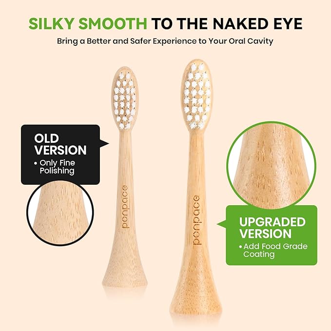 Bamboo Toothbrush Heads Compatible with Philips Sonicare, Soft Castor-Oil Bristles, Biodegradable Toothbrush Replacement Heads, Eco-Friendly & Daily Cleaning