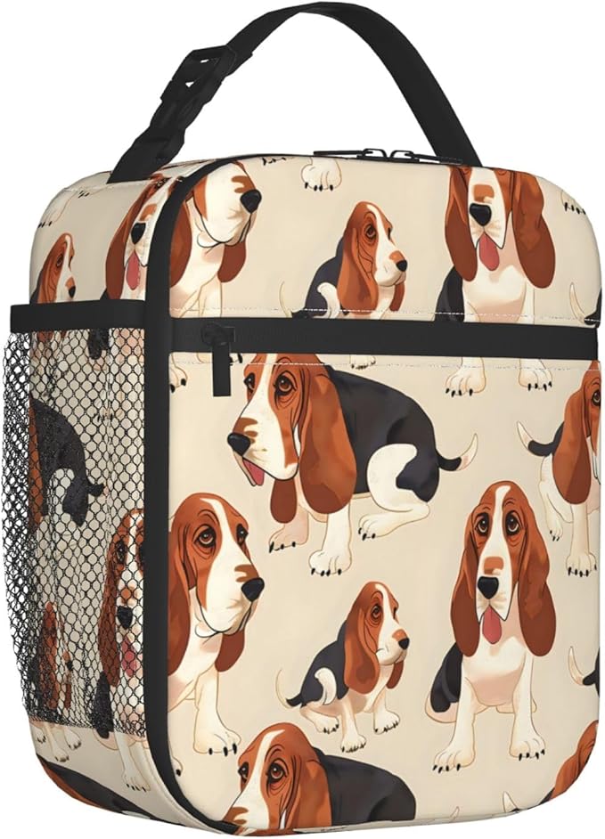 Cute Dog Lunch Box for Kids,Puppy Insulated Bag for Student,Pet Lovers Reusable Thermal Insulation Cooler Tote Bags for School Work Picnic Camping Outdoor Gifts (Basset Hound)