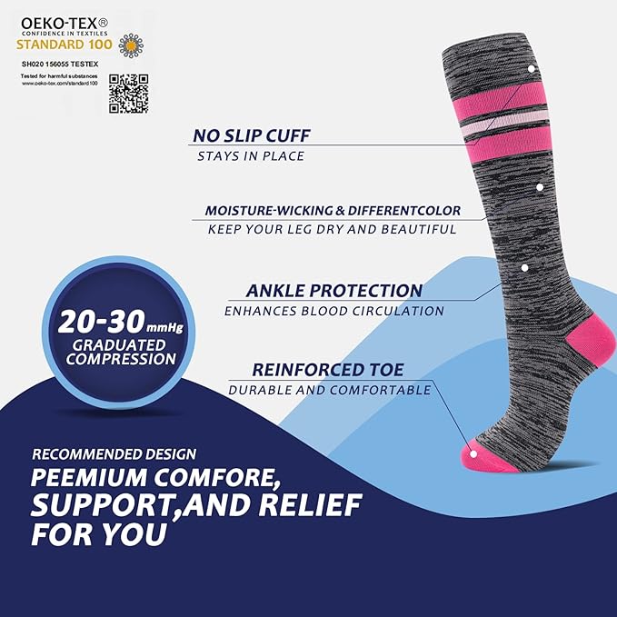 fenglaoda 8 Pairs Compression Socks for Men & Women 20-30 mmHg Knee High Nurse Pregnant Running Medical and Travel Athletic