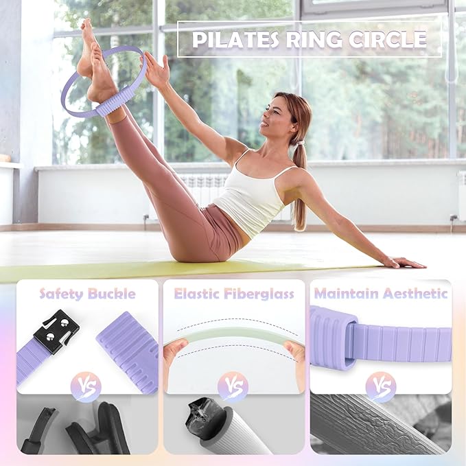 Pilates Essentials Kit for Women, 13.5" Pilates Ring and Ball Set with Resistance Bands for Home Workouts, Portable Pilates Kit with Bag & Training Poster for Full Body Exercise