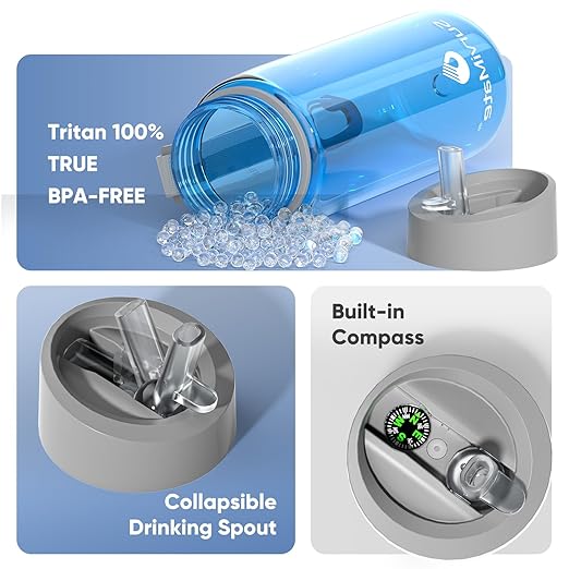 Survimate 5-Stage 0.01μm Ultra-Filtration Filtered Water Bottle, BPA-Free Material, NSF/ANSI 42&372 Certified, Portable Water Filter Bottle for Survival, Camping, Hiking, and Emergency Use