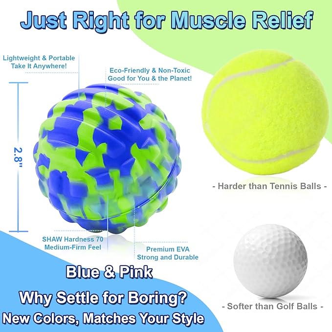Deep Tissue Massage Ball for Exercise & Recovery - SGS Certification - Targets Back, Shoulder, Legs&Feet - Relieves Muscle Knots, Joint Pain&Tightness, Pressure Point Therapy- Myofascial Release Ball