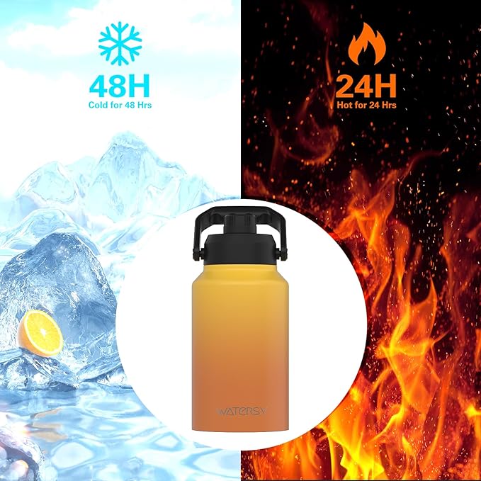 2/3 Gallon Water Bottle Insulated(Cold for 48 Hrs),BPA Free&Leak Proof,87oz Stainless Steel Water Jug/Flask,Big thermo,Large Water Bottle with Handle for Gym,Hiking,Camping,Yellow