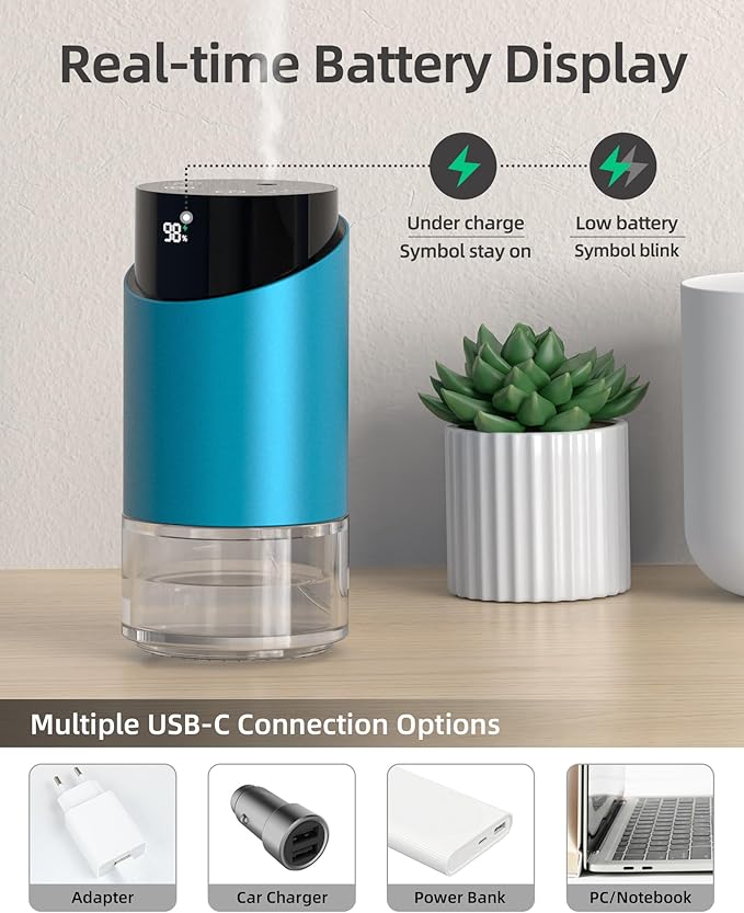 Waterless Essential Oil Diffuser Aromatherapy Scent Diffusers for Home Large Room, Bedroom, Car, Office, Desk, Battery Operated Mini Portable Air Freshener, 3 Countdown Timers & 3 Mist Levels