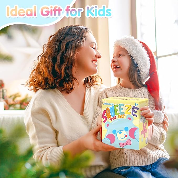 Big Squeeze Cat Toys with Basket,Soft Cat Squishies Sensory Fidget Toys for Stress Anxiety Relief, Sticky Toys Party Favors Christmas Birthday Gift for Kids Teens