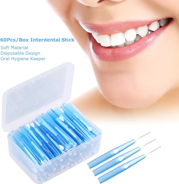 Interdental Slim Brush Anself 60Pcs Dental Floss Picks Refill Inter-Dental Brush Teeth Stick Toothpick Flosser for Oral Deep Clean Health Care
