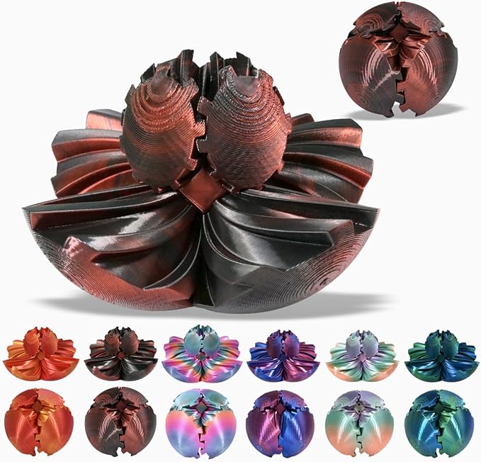 Gear Ball, 3D Printed Gear Ball, Gear Sphere Fidget Toy Stress Relief Toy for ADHD, Anxiety Relaxing Toy for Adults at Work/Study/Travel (RedBlack, TwistedLine)