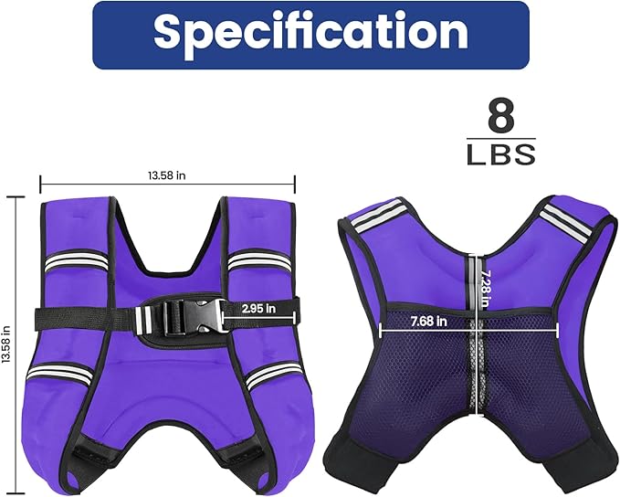 Zikopomi Weighted Vest Woman Man, 6lb/8lb/12lb/16lb/20lb/25lb/30lb Weight Vest with Reflective Stripes for Workout, Strength Training, Running, Fitness, Muscle Building, Weight Loss, Rucking Vest