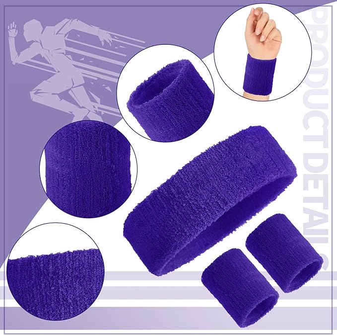 Civaner 12 Pcs 80s 90s Sweatbands Neon Headbands Wristbands for Men Women Party Sports Cotton Headbands Terry Cloth Athletic Sweat Bands for Tennis Football Gym Workingout Accessories