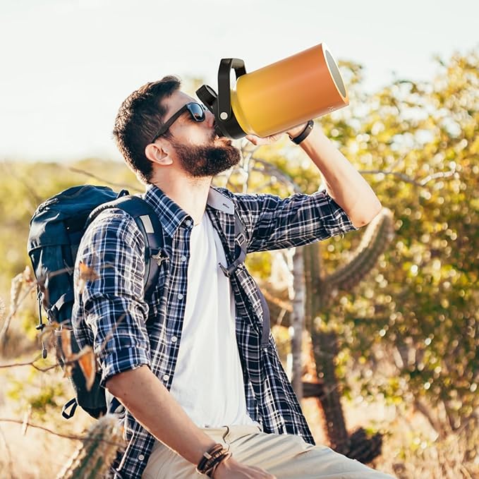 Half Gallon Water Bottle Insulated(Cold for 48 Hrs),BPA Free&Leak Proof,64oz Stainless Steel Water Jug/Flask,Big thermo,Large Water Bottle with Handle for Gym,Hiking,Camping,Gradual Yellow