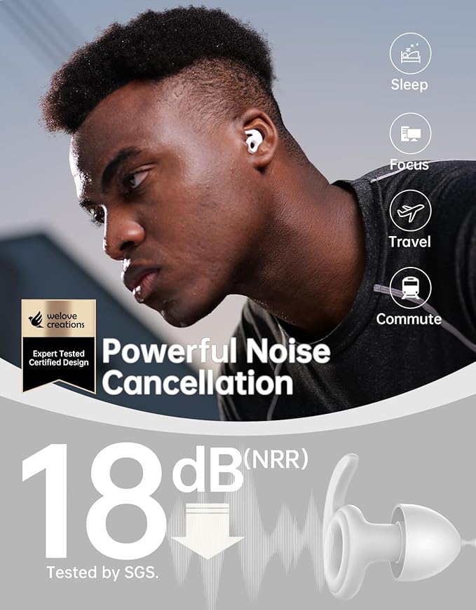 Welove Ultra-Comfy Ear Plugs with First-Ever UV Sanitizer—Reusable Earplugs for Sleep, Focus, Travel, and Noise Sensitivity |Hearing Protection |Customizable Fit | 18dB NRR Noise Reduction