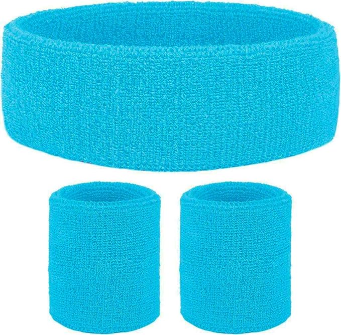 80s Sweatbands Neon Sweatbands Set Includes Pink, Blue, Yellow and Green Headband and Wristbands, Sweat Bands Headbands for Women with Matching Wristbands, Sweat bands for Women for Halloween Costumes