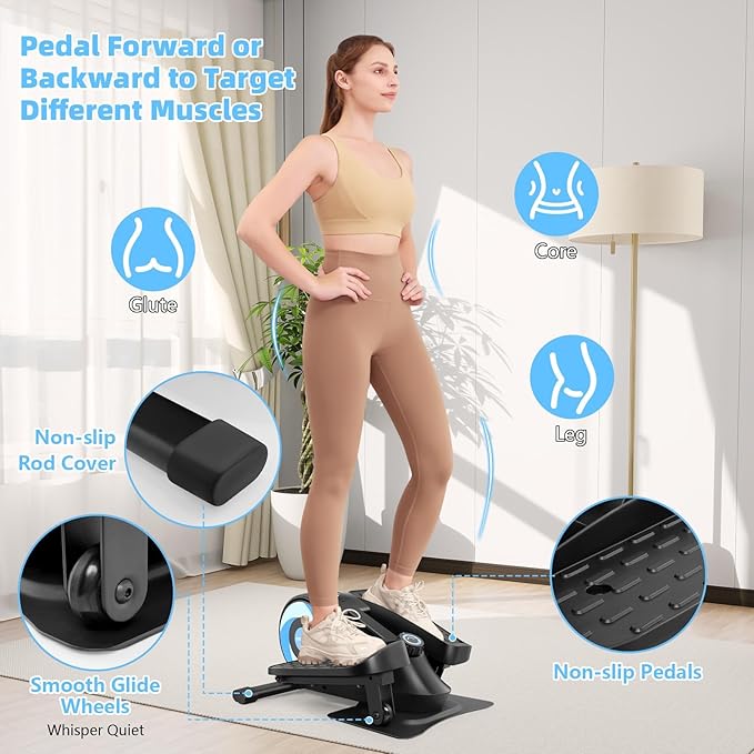ANCHEER Under Desk Elliptical, Under Desk Bike Pedal Exerciser, Ultra-Quiet Mini Elliptical Machines for Home Office Use, Fully Assembled Leg Exerciser 2 in 1 Seated Standing Elliptical