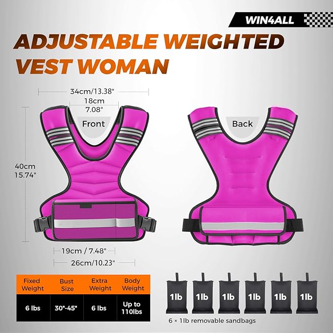 Weighted Vest Woman Adjustable Weights For Walking, 6-12lb/12-18lb, Weighted Vest Woman with 6 Ironsand Weights, Weight Vest For Women/Men, Weight Vest For Walking, Strength Training, Running