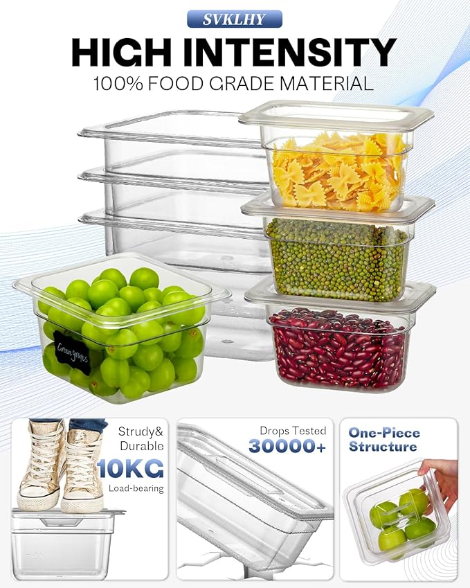 1/6 Size&4 Inch Commercial Food Pan with Lids-[NSF Certified][Hot&Cold Resistant] 4PCS Clear Restaurant Food Storage Containers with Lids, Topping Salad Bar Container (BPA-FREE)