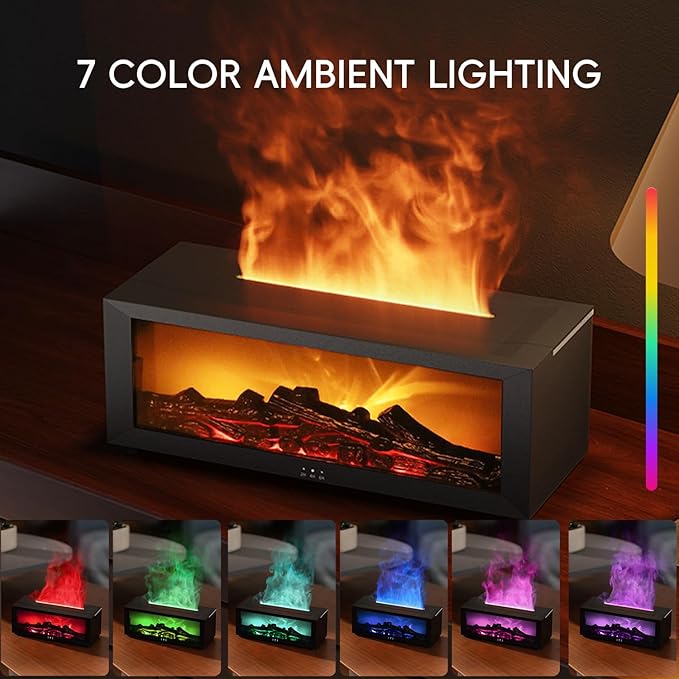 Essential Oil Diffuser, 7 Colors Fireplace Fire Flame Aromatherapy Diffuser, 150ml Ultrasonic Humidifier, Scent Aroma Diffuser with Remote Control & Timer for Home,Bedroom,Office,Yoga (White)