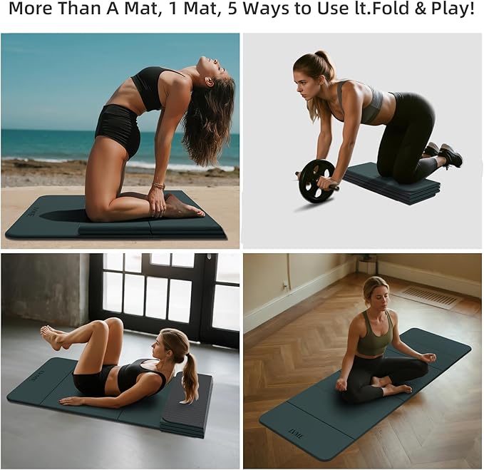 Foldable Yoga Mat, Extra Thick 0.32 inch, SGS Certifed, Non Slip, 71 x 24 inches, Foldable for Travel, Pilates, Camping, Environmental Sports Mat, Odorless TPE Material