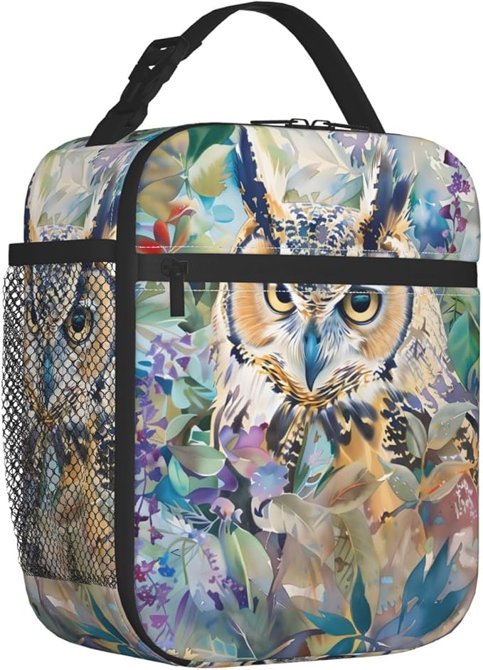 Cute Owl Lunch Box for Women Adults Kids, Insulated Cooler Lunch Bag for Picnic, School, Office, Travel, Work, Portable Reusable Polyester Tote Thermal Lunch Bags (Elegant Owl)