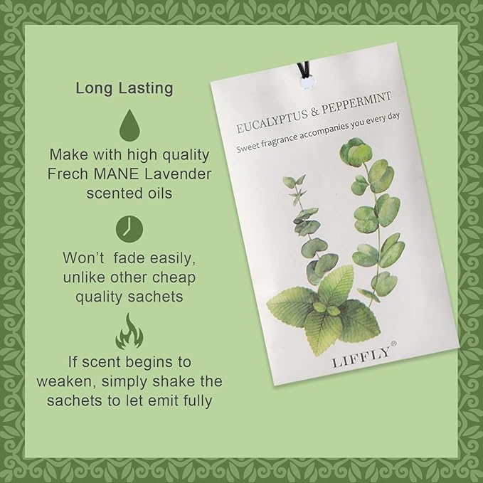 14 Packs Eucalyptus Peppermint Scented Sachets fit Drawers and Closets