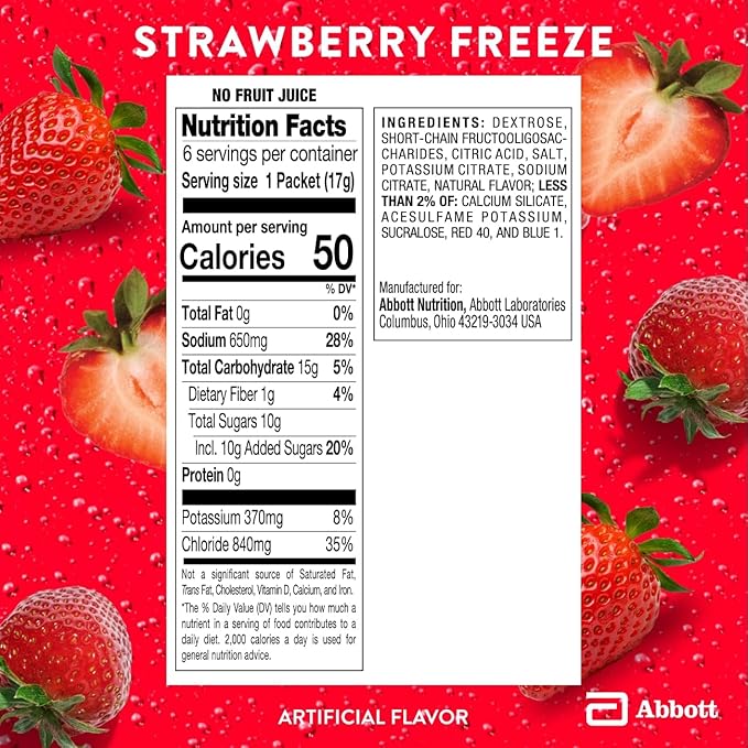 Pedialyte AdvancedCare Plus Electrolyte Powder, Has 33% More Electrolytes and PreActiv Prebiotics, Strawberry Freeze, 6 Powder Packets