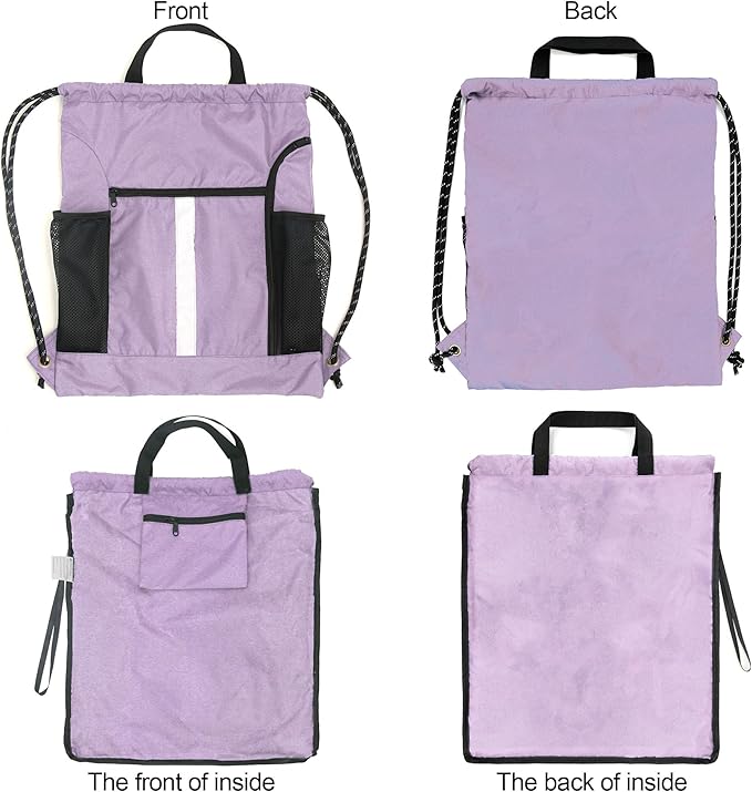 BeeGreen Lilac Drawstring Backpack Bag Gym Sports Backpack with Shoe Compartment and Two Water Bottle Holder for Women Men Large String Athletic Sackpack Workbag