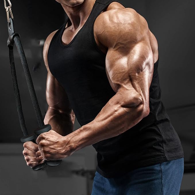 Ergonomic Tricep Rope Pulldown Attachments, Upgraded 27 32 40 & 47 Inch Extra Long Triceps Rope Cable Attachments for Gym, LAT Pull Down Bar for Cable Machine, Tricep Workout Cable Attachments