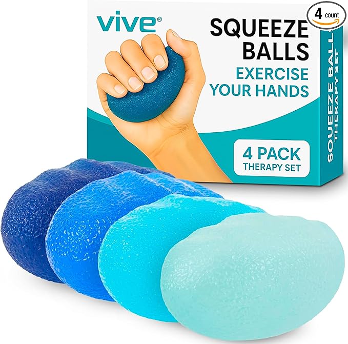 Vive Squeeze Balls for Hand Therapy Set (4 Pack) - Grip Strengthener Occupational Exercise Equipment for Arthitis, Parkinsons, Stroke, Carpal Tunnel Recovery - Stress Relief Massage Putty Finger Toy