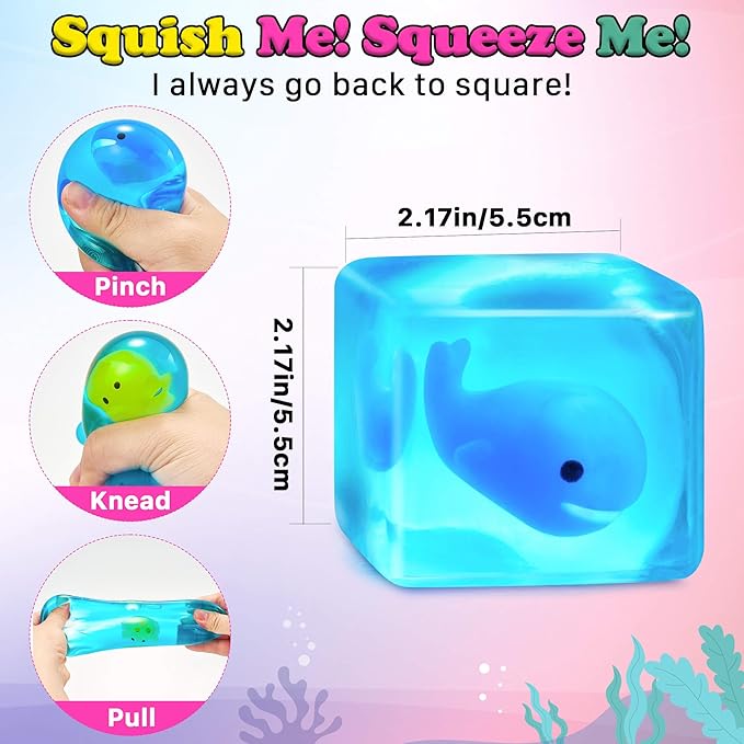 Squishy Stress Cube Fidget Toys Adults - Glow in The Dark Sensory Toys for Kids with Autism Stress Balls for Kids Squeeze Toys for Anxiety Stress Relief Gifts Whale Crab Octopus