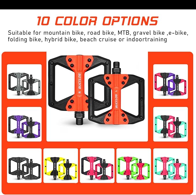 BUCKLOS MTB Flat Pedals Mountain Bike Pedals, 3 Bearings CNC Adult Road Bike Pedals, Bicycle Platform Aluminum Alloy Non-Slip Pedal for Gravel Bike/BMX 9/16"(Black)