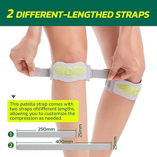 2 Pack Patella Knee Strap Band for Knee Pain Knee Support Patella Stabilizer Braces Tendon Ergonomic Silicone Pad (with 2 adjustable straps, one long & one short)