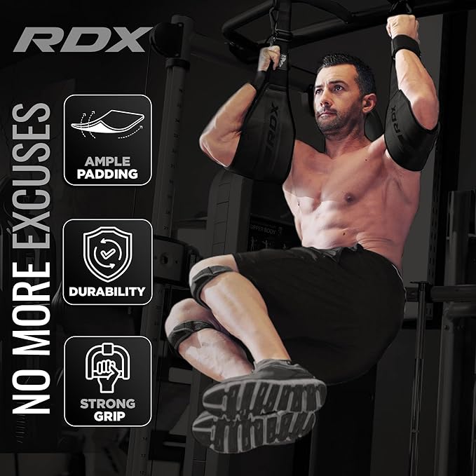 RDX AB Straps for Pull Up Bar Hanging (Pair), Maya Hide Leather, Abdominal Muscle Building Padded Arm Support Slings with D-Ring Strap, Leg Raise Exercise Fitness Workout Strength Training, Men Women