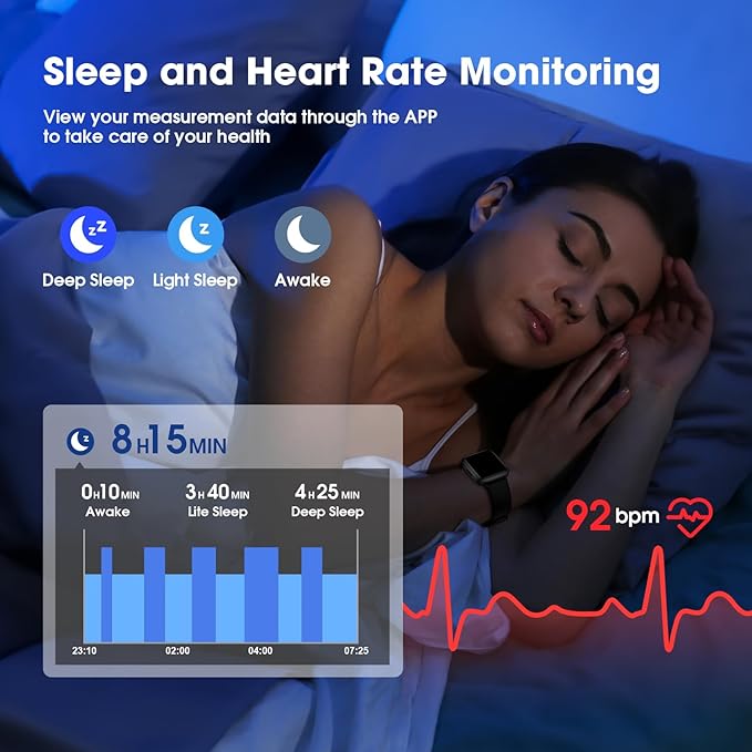 Fitness Tracker Watch with Heart Rate Monitor, Large Screen Activity Tracker with Pedometer, Sleep Monitor, Calories & Step Counter, 5ATM Waterproof Smart Watch for Women Men Fitness Watch for Sports