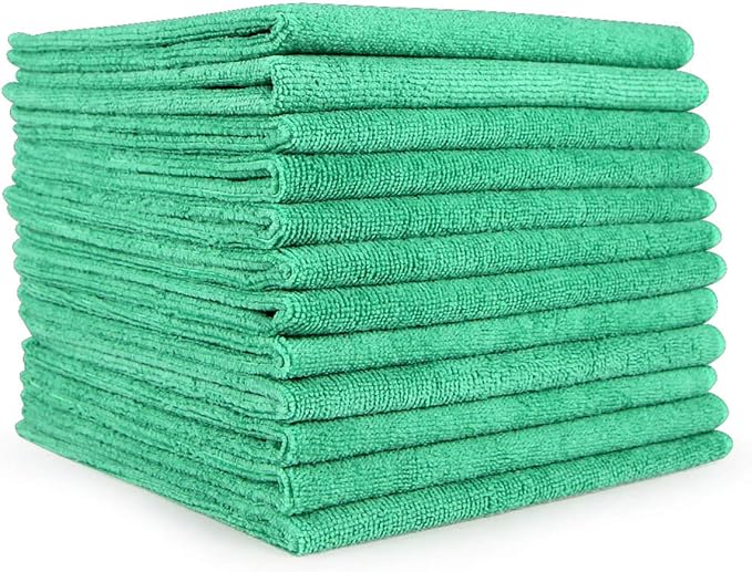 Arkwright Microfiber Cleaning Cloths - (Pack of 12) Lint & Streak-Free Drying Wash Towels, 320 GSM Super Absorbent & Quick Dry, Perfect Cleaner for Car, Glass, and Window, 12 x 12 in, Green