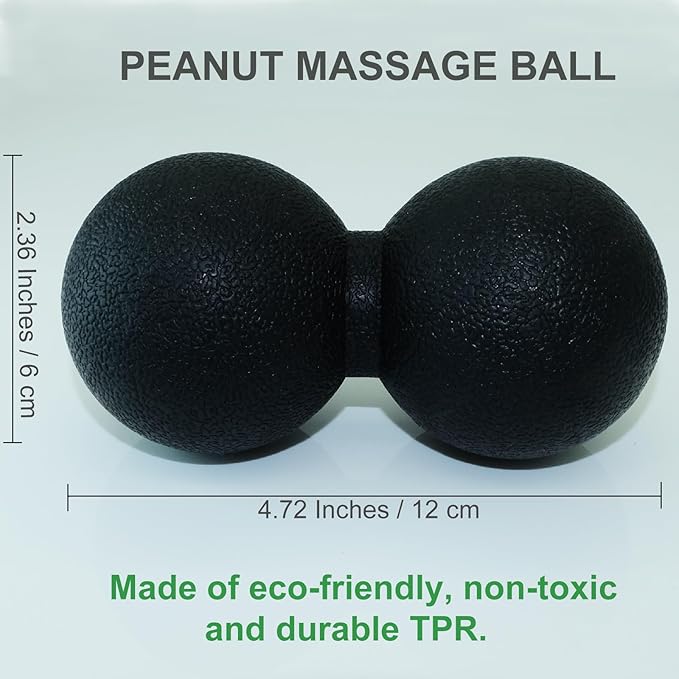 Hard Peanut Massage Ball, Double Lacrosse Massage Ball. Deep Tissue Massage Roller Mobility Ball for Physical Therapy Myofascial Release Muscle Relaxer Acupoint Massage (Black)