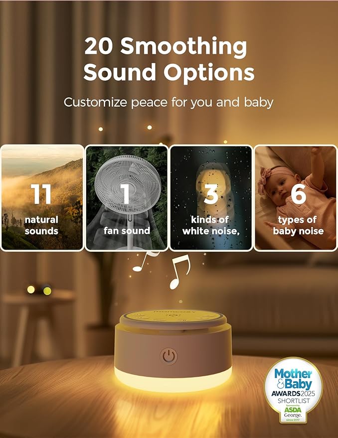 Momcozy Sound Machine for Baby-20 Soothing Sounds & Touch Warm Light Portable White Noise for Kids & Adults for Sleeping Timer and Memory | Ideal Travel Companion & Nursery Must-Have