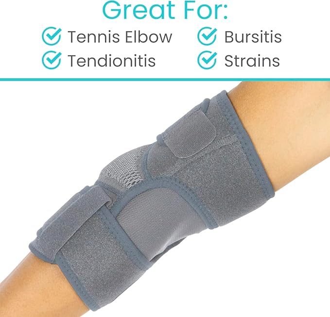 Vive Elbow Brace - Tennis Compression Sleeve - Wrap for Golfers, Bursitis, Left or Right Arm - Tendonitis Support Strap for Golf, Men and Women - Epicondylitis and Sports Recovery (Gray, Standard)