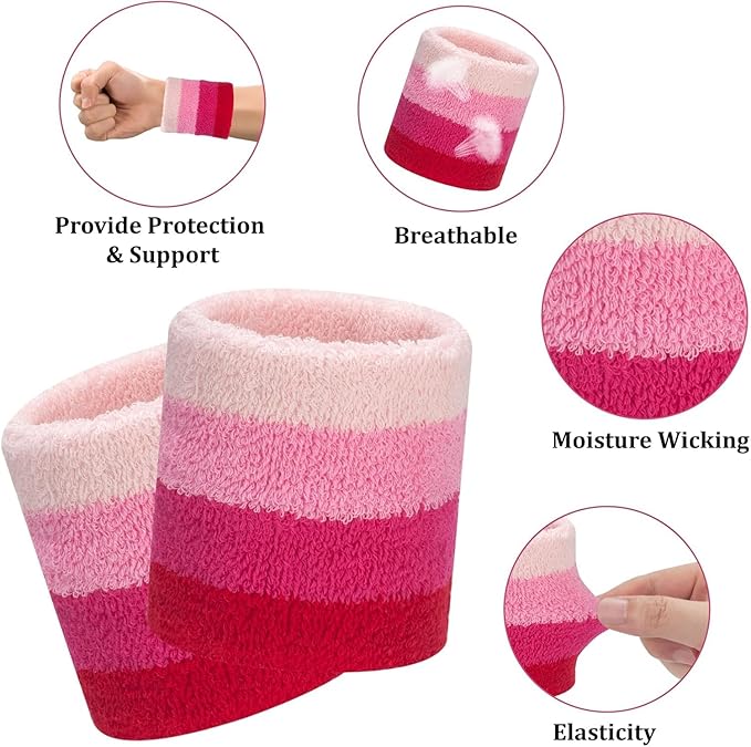 ONUPGO 6 Pieces Sweatbands Set - Sports Headbands Wristbands for Men & Women,Cotton Terry Cloth Sweatband for Tennis,Basketball,Gym,Working Out - Moisture Wicking Elasticity