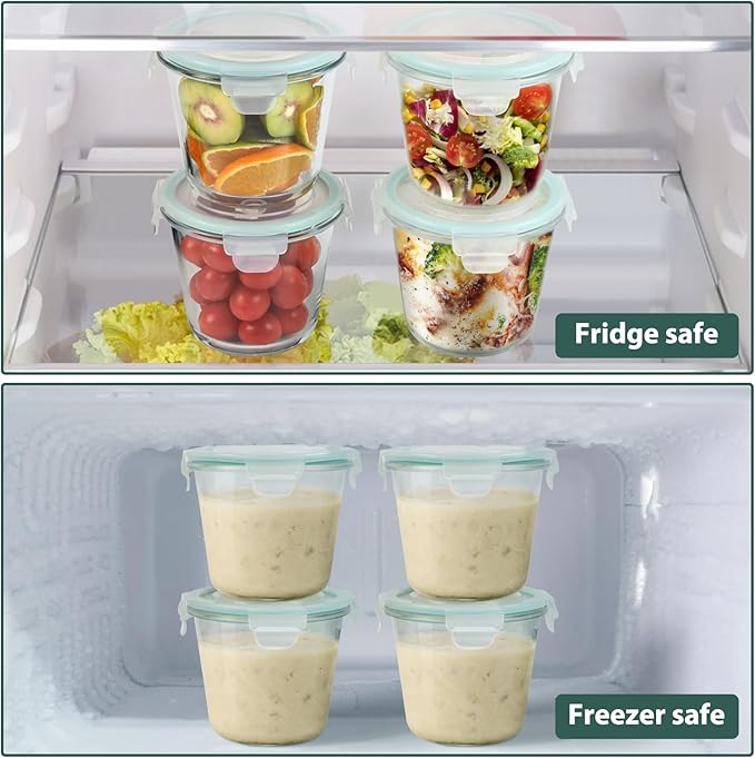 3 Cup Glass Meal Prep Containers With Turquoise Lids, Airtight 23oz glass Storage Container Set, Heat-Resistant BPA-Free for feeding the Southern Starter, Microwave, Dishwasher, Freezer Safe (6 Packs)