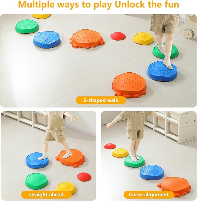 UBRAVOO Stepping Stones for Kids, 5 Pcs Non-Slip Crab Balance Stones,Promoting Toddler's Balance & Coordination,Indoor or Outdoor Play for Kids Aged 3+ (Crab)