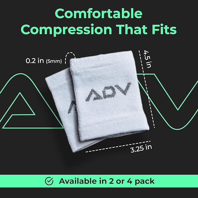 ADV Tennis Wristbands with New Age Polyester Cotton Blend - Ultra Absorbent Wrist Sweatbands - Doublewide & Slim Wrist Bands for Sweat - 4 Pack or 2 Pack