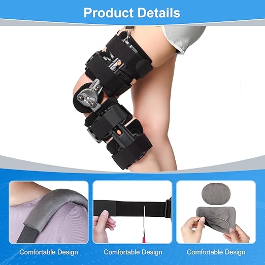 Hinged Knee Brace Post-Op ROM Immobilizer Leg Braces Orthopedic Patella Support Orthosis for ACL, MCL and PCL Injury Adjustable for Left and Right Legs Stabilizer Women & Men One Size