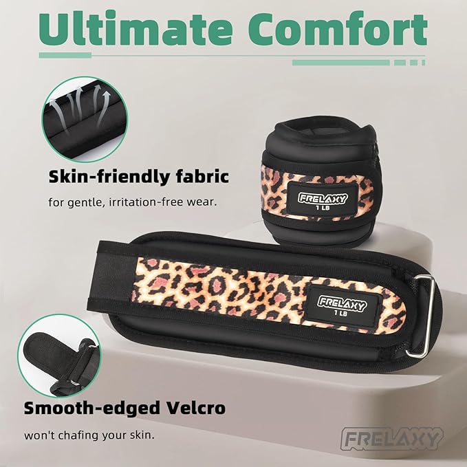 Frelaxy Ankle Wrist Weights for Women Men Kids, Comfy& Adjustable Leg Arm Weights Set for Walking, Gym, Yoga, Pilates, Dance, Cardio & Strength Training 1lb 2lbs 3lbs 1 Pair
