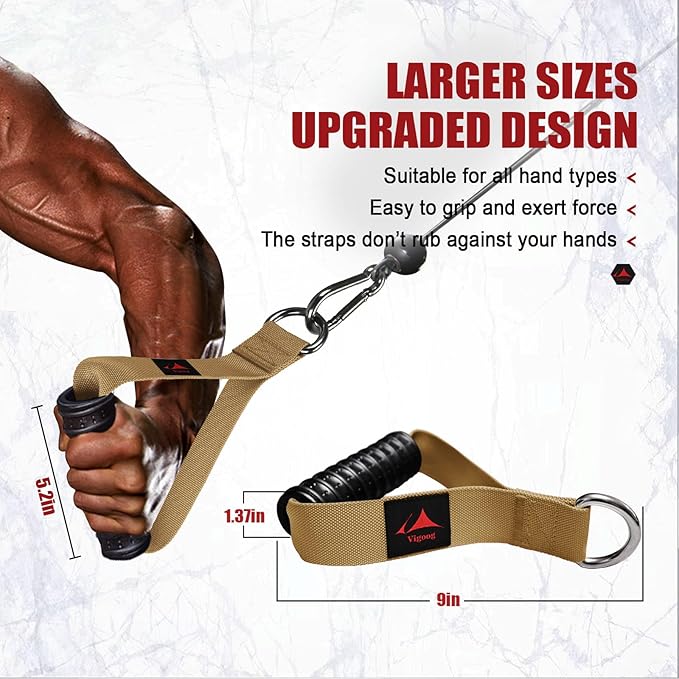 Heavy Duty Gym Exercise Handles Attachment for Cable Machine,Resistance Band,Pulley System Home Fitness Workout Equipment, with Elastic Rubber Grip and 2 Large Carabiners