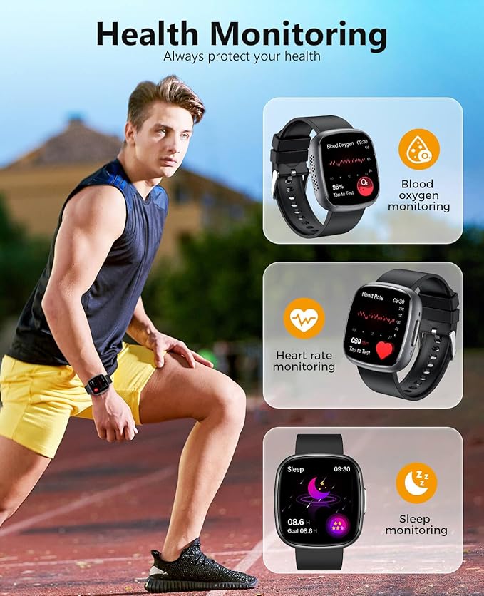 Smart Watch for Men Women, 1.72" Super Retina HD Display with Sleep Stress, 24/7 Heart Rate HRV Spo2 Monitor, Fitness Tracker with 135 Sport Modes, Waterproof Square Watch, Compatible Android and iOS